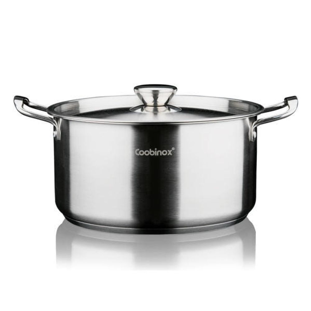 Coobinox® Baron Full Stainless Steel Large Stockpot 26cm(CO-12-05) Deep Casserole 3-Ply Capsule Base Induction Compatible High Capacity for bone broth.